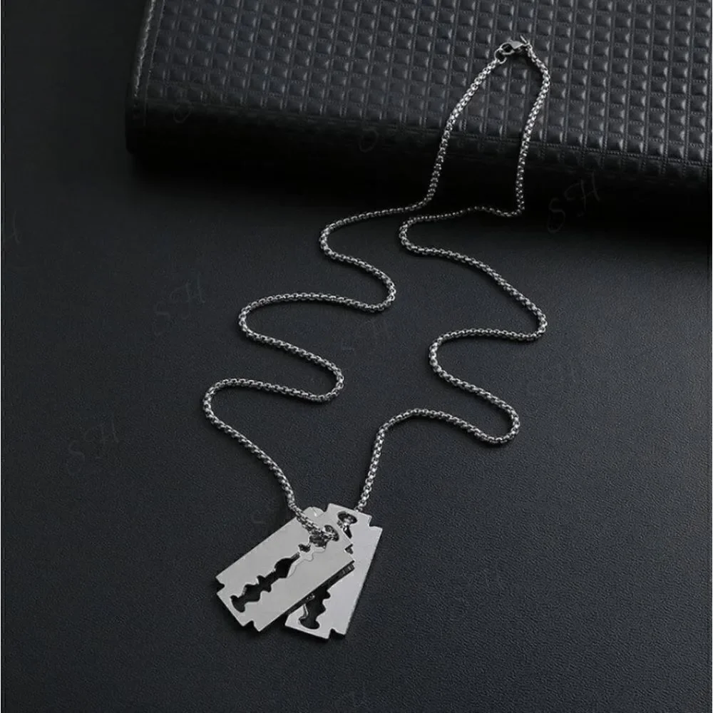 Razor Blade Stainless Steel Pendant Necklace